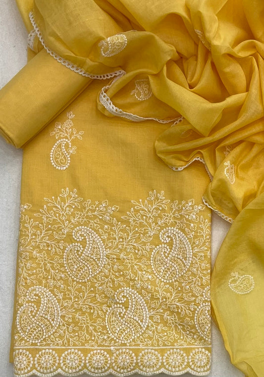 Cotton Chikankari Suit Set D6 (Bright Yellow)