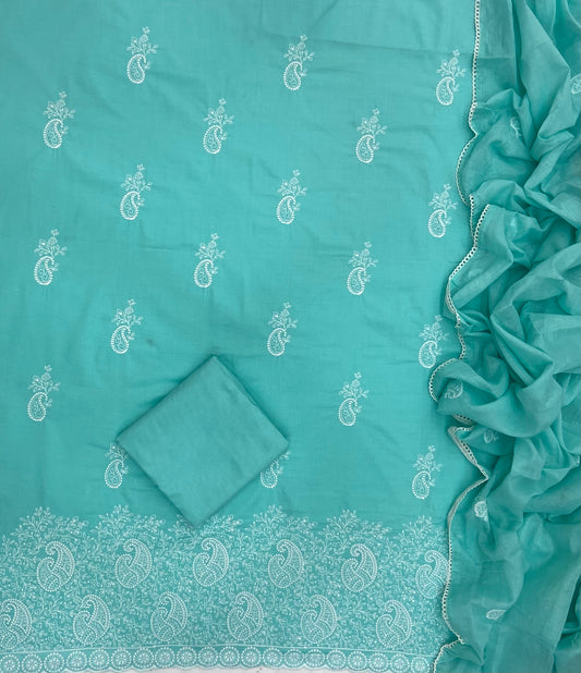 Cotton Chikankari Suit Set D6 (Turquoise Blue)