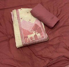 Classy Femora Linen Shimmer Silk Suit Set with Zari Work