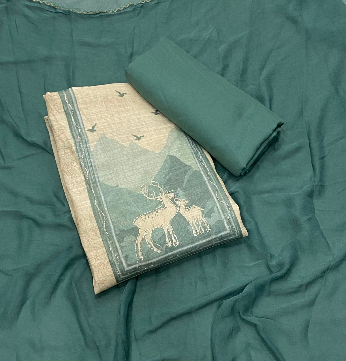 Classy Femora Linen Shimmer Silk Suit Set with Zari Work