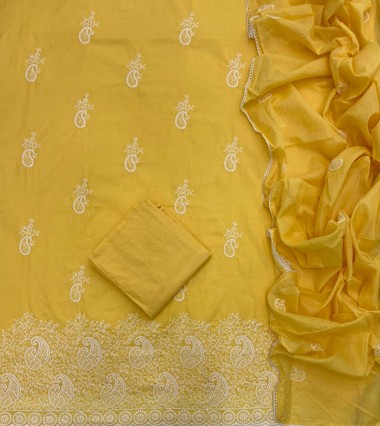 Cotton Chikankari Suit Set D6 (Bright Yellow)