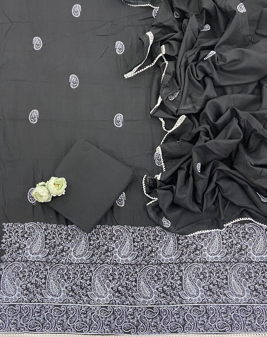 Cotton Chikankari Suit Set D4 (Black)