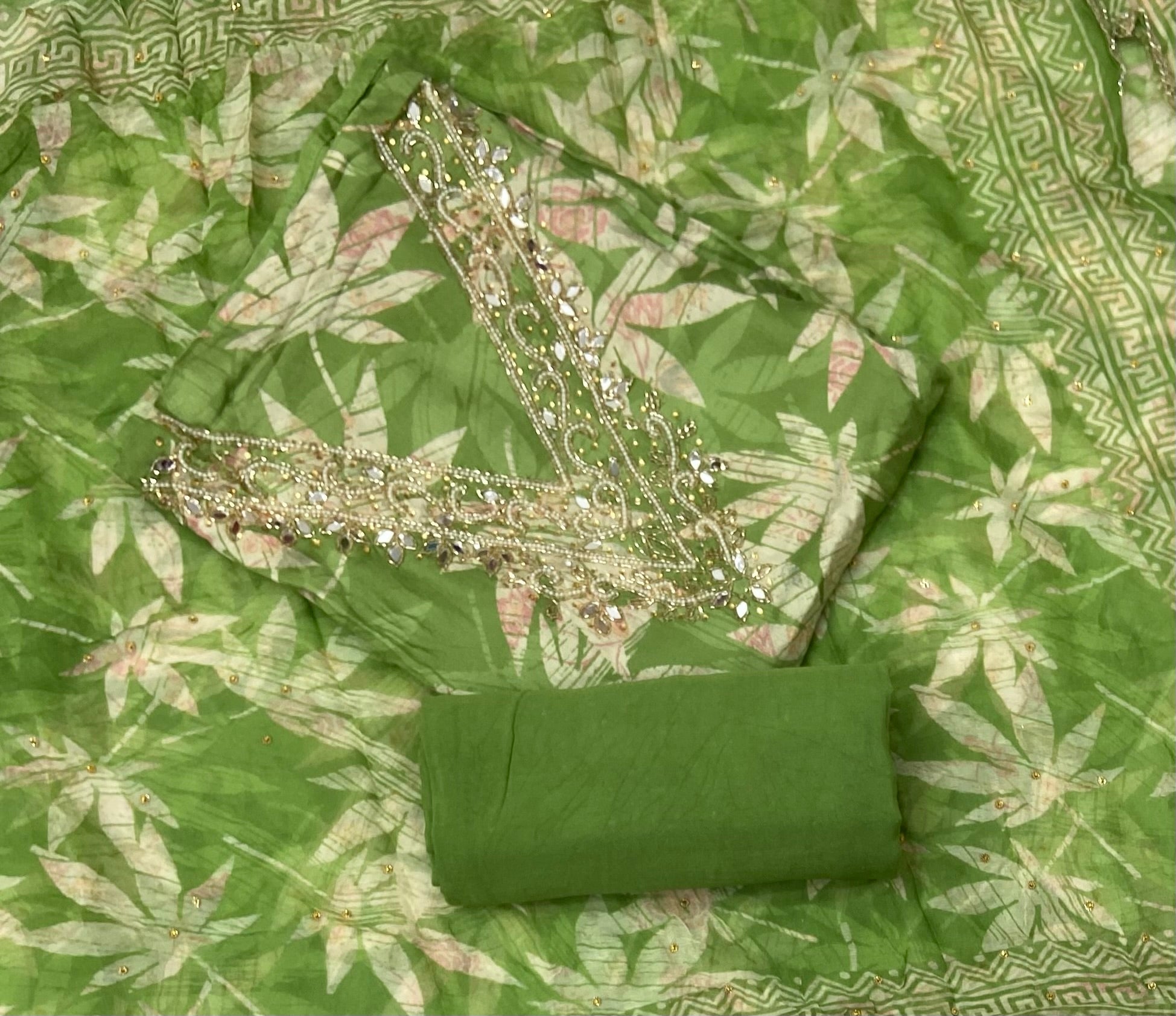 Fancy Musleen Suit Set (Real Mirror Work)