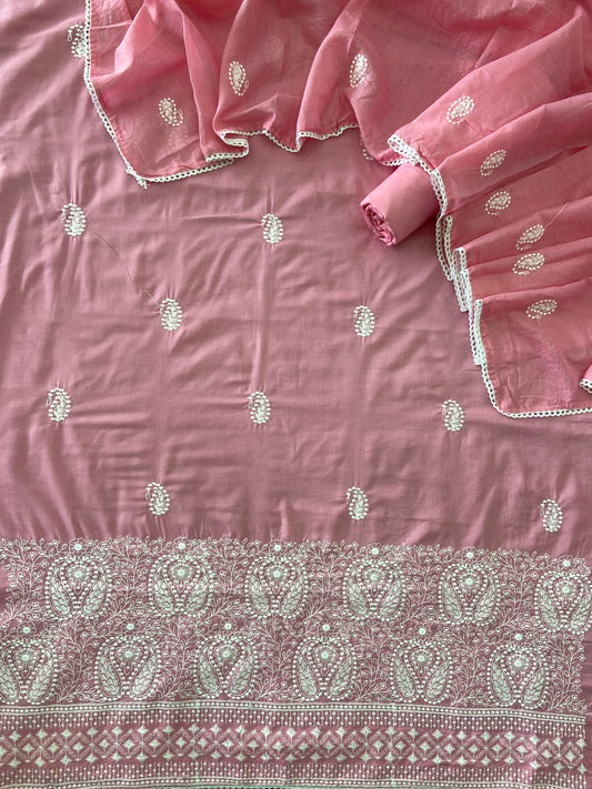 Cotton Chikankari Suit Set D1 (Pink)