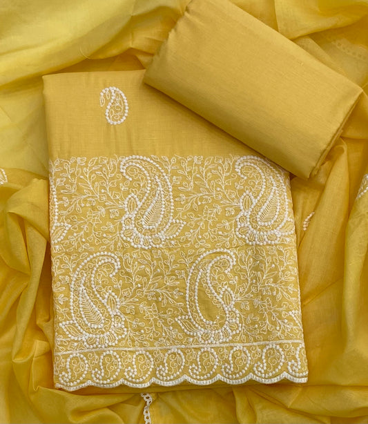 Cotton Chikankari Suit Set D4 (Yellow)