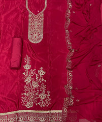 Classy Glass Organza Suit Set with Stone & Zari Thread Work