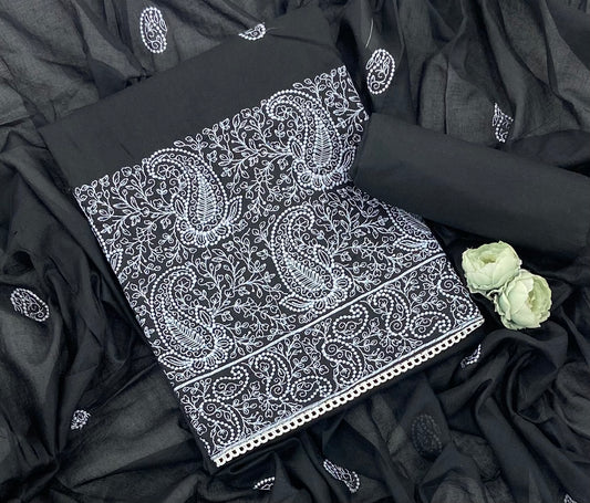 Cotton Chikankari Suit Set D4 (Black)