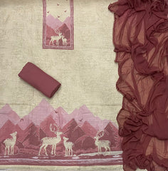 Classy Femora Linen Shimmer Silk Suit Set with Zari Work