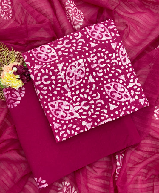 Block Print Cotton Suit Set (Dark Pink)