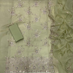 Classy Organza Crush Silk Suit Set with Sequins & Zari Thread Work