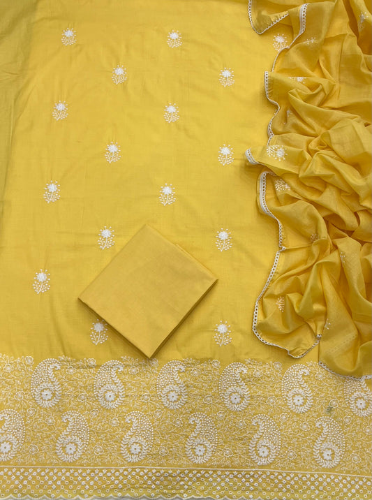 Cotton Chikankari Suit Set D3 (Yellow)