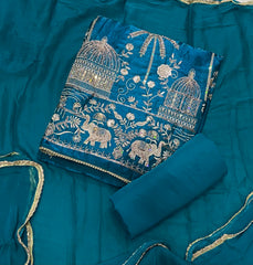 Crush Silk Suit Set with Zari, Cutdana & Sequins Work