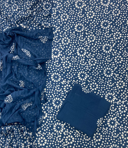 Block Print Cotton Suit Set (Navy Blue)