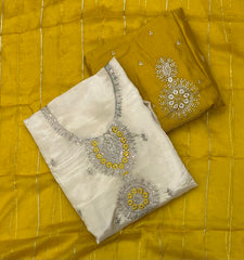 Glass Organza Suit Set with Sequins & Thread Work (Bottom Work)