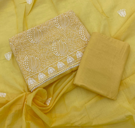 Cotton Chikankari Suit Set D2 (Yellow)