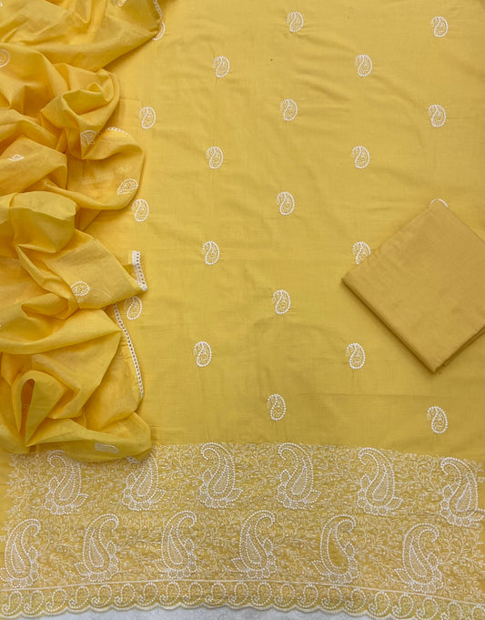 Cotton Chikankari Suit Set D4 (Yellow)