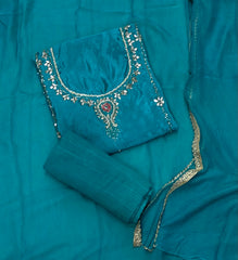 Glass Organza Suit Set with Heavy Real Mirror & Pearl Work