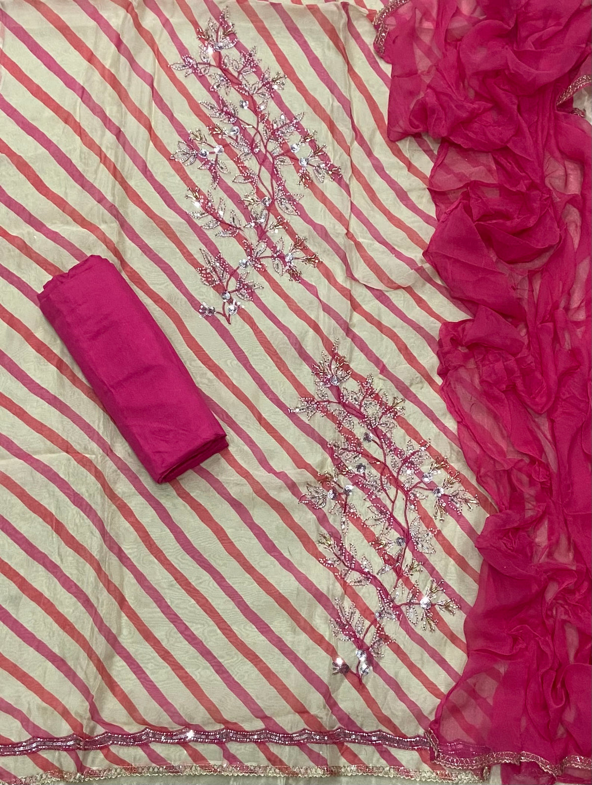 Pure Organza Suit Set with Cutdana & sequence Work