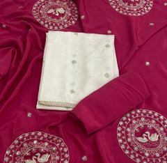 Classy Glass Organza Suit Set with Stone & Zari Thread Work