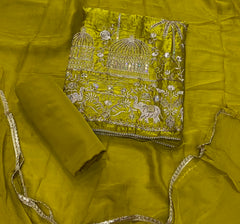 Crush Silk Suit Set with Zari, Cutdana & Sequins Work