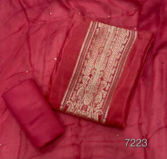 Classy Muslin Silk Suit Set with Banarsee Weave