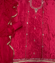 Glass Organza Suit Set with Heavy Real Mirror & Pearl Work