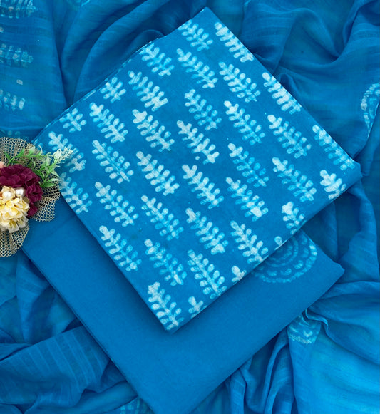 Block Print Cotton Suit Set (Blue)