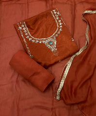 Glass Organza Suit Set with Heavy Real Mirror & Pearl Work