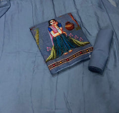 Classy Femora Linen Digital Print Suit Set with Swarovski Work