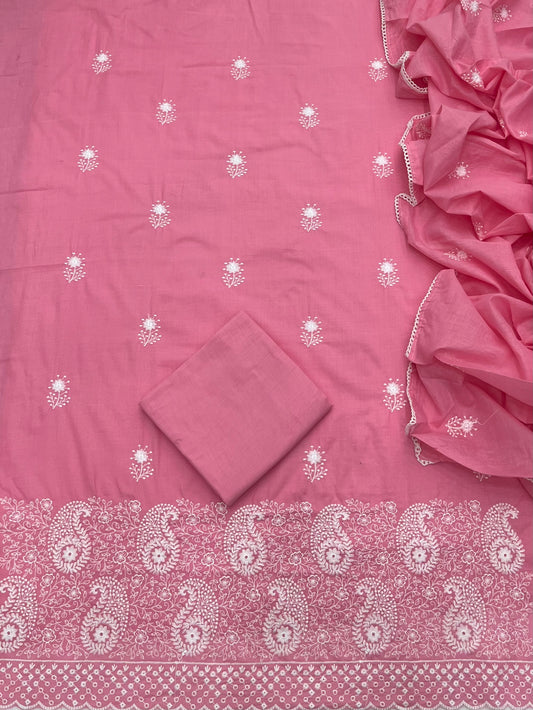 Cotton Chikankari Suit Set D3 (Pink Peach)