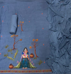 Classy Femora Linen Digital Print Suit Set with Swarovski Work