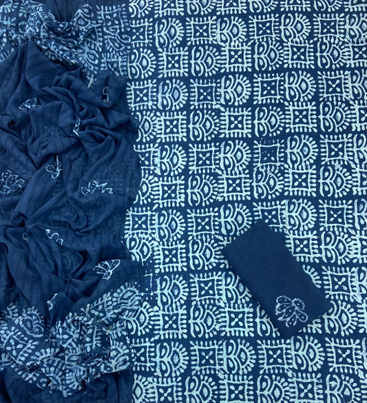 Block Print Cotton Suit Set (Navy Blue)