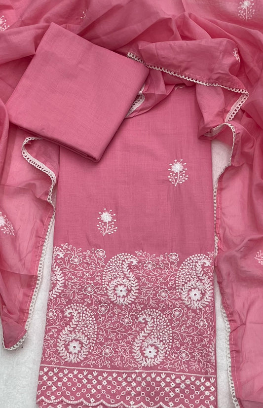 Cotton Chikankari Suit Set D3 (Pink Peach)