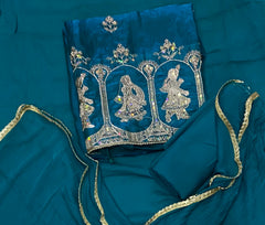 Crush Silk Suit Set with Zari, Cutdana & Sequins Work