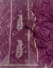 Fancy Glass Organza Suit Set with Heavy Pearl & Cutdana Work