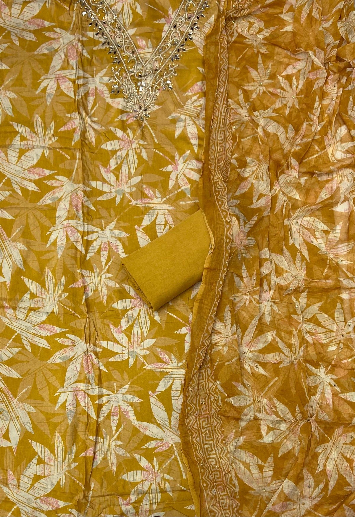 Fancy Musleen Suit Set (Real Mirror Work)