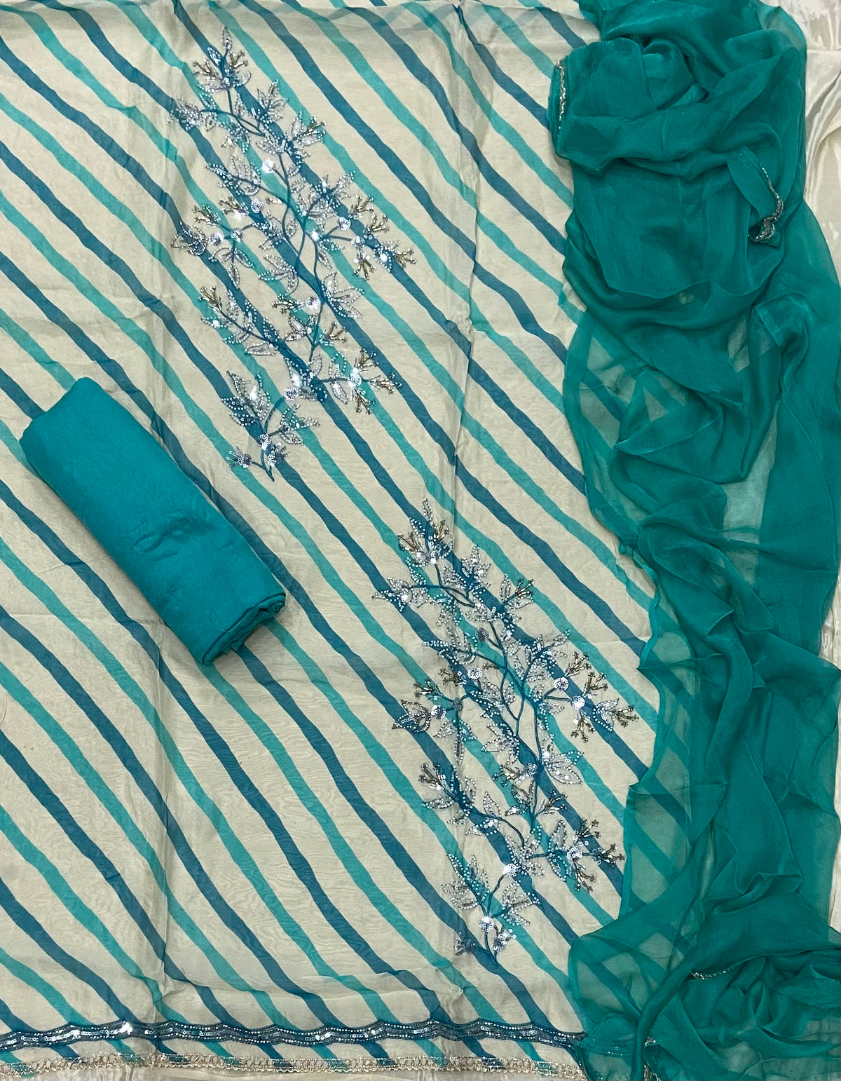 Pure Organza Suit Set with Cutdana & sequence Work