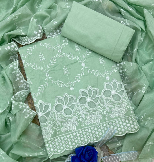 Graceful Cotton Chikankari Suit Set  DN5 (Pastel Green)