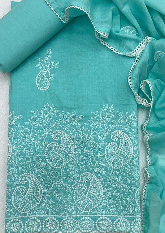 Cotton Chikankari Suit Set D6 (Turquoise Blue)