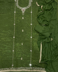 Glass Organza Suit Set with Heavy Real Mirror & Pearl Work