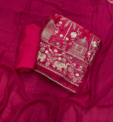 Crush Silk Suit Set with Zari, Cutdana & Sequins Work