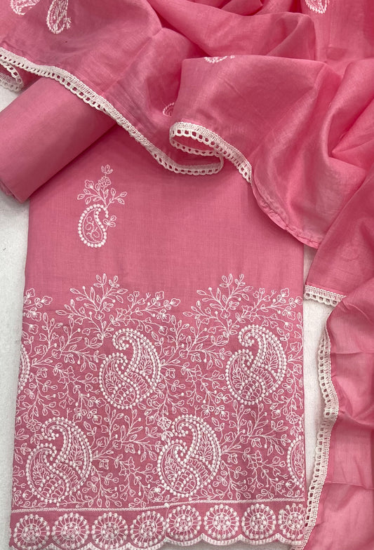 Cotton Chikankari Suit Set D6 (Dark Pink)