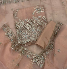 Classy Organza Crush Silk Suit Set with Sequins & Zari Thread Work