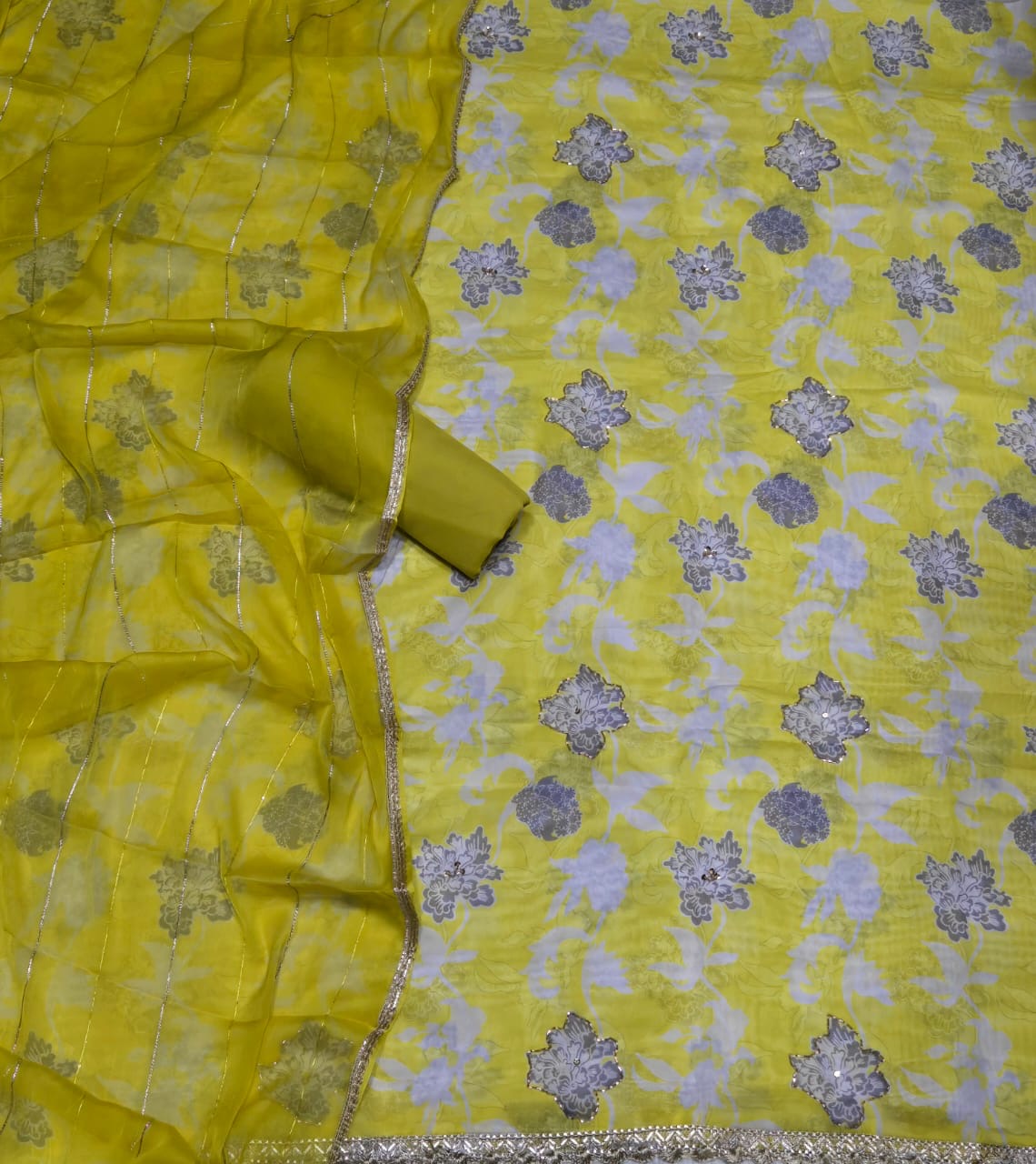 Fancy Burberry Digital Print Suit Set with Pearl & Cutdana Work