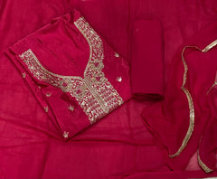 Classy Glass Organza Suit Set with Stone & Zari Thread Work