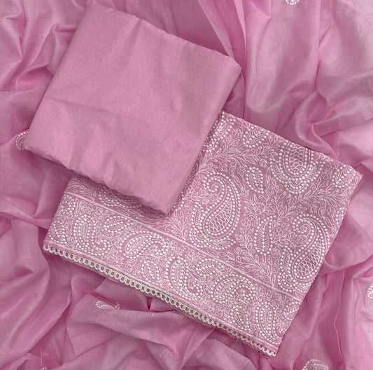 Cotton Chikankari Suit Set D4 (Pink)