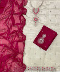 Glass Organza Suit Set with Sequins & Thread Work (Bottom Work)
