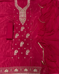 Classy Glass Organza Suit Set with Stone & Zari Thread Work