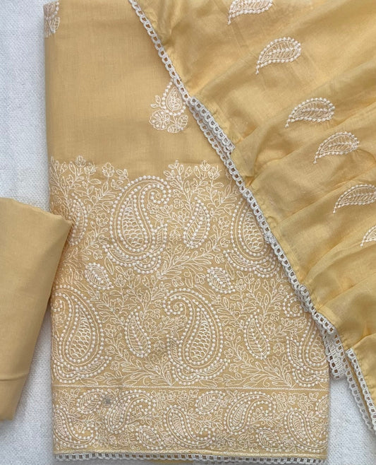 Cotton Chikankari Suit Set D4 (Yellow)