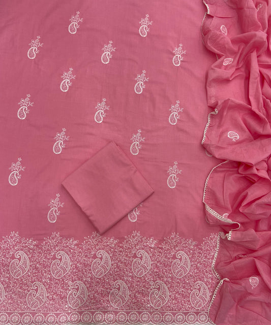 Cotton Chikankari Suit Set D6 (Dark Pink)